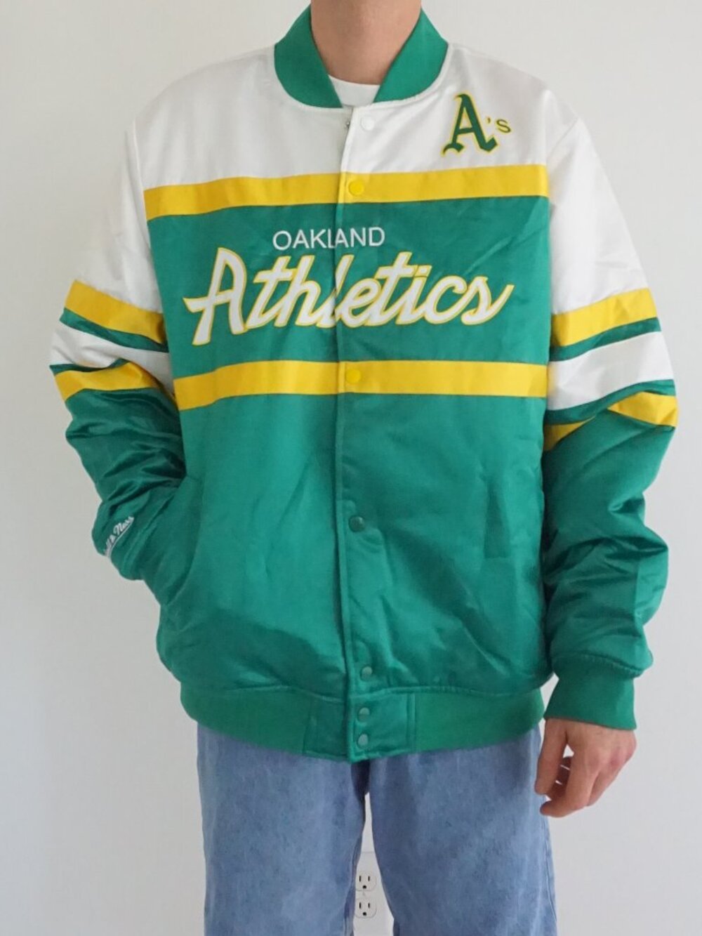 Mitchell & Ness Green Gold Oakland Athletics Spellout Cooperstown Varsity XL